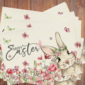 Easter Bunny Placemats Floral Decor Spring Cottage Farmhouse Table Decoration 8